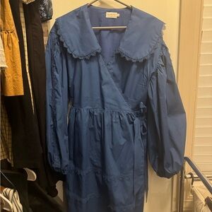 Blue Lace Trim Wrap Dress